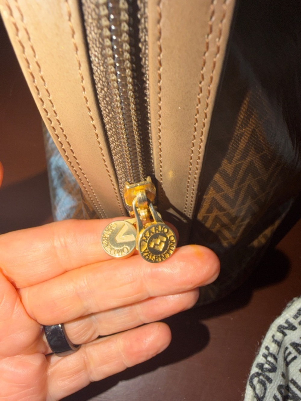 Valentino Brown Monogram Satchel with Gold Hardware - Picture 9 of 12